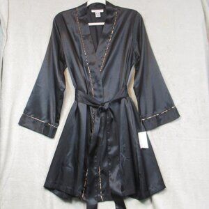 NWT Morgan Taylor Intimates Robe Black Long Sleeve Belted Short Size S/M